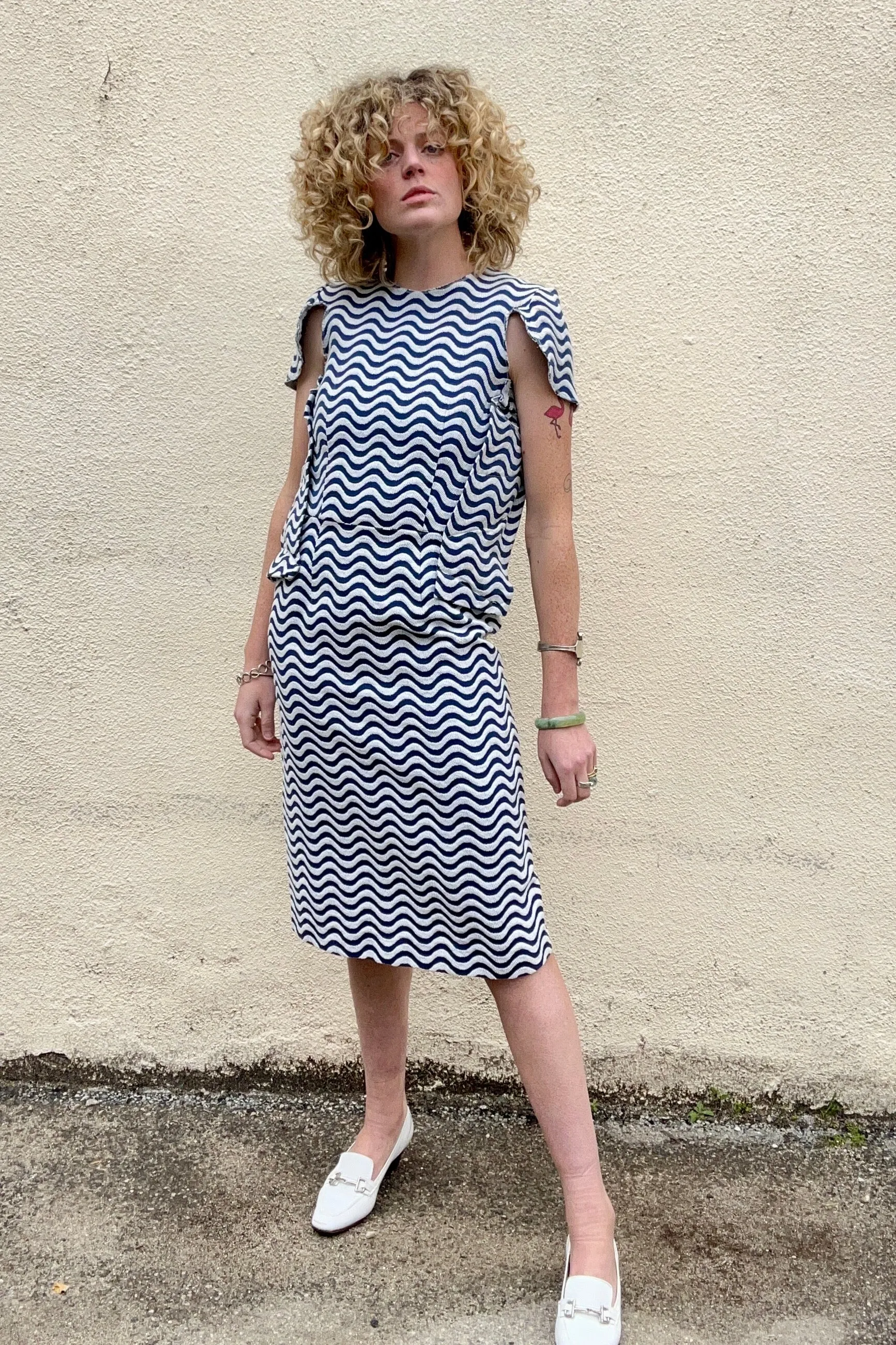 Comme des Garcons Navy Wavy Stripe Dress