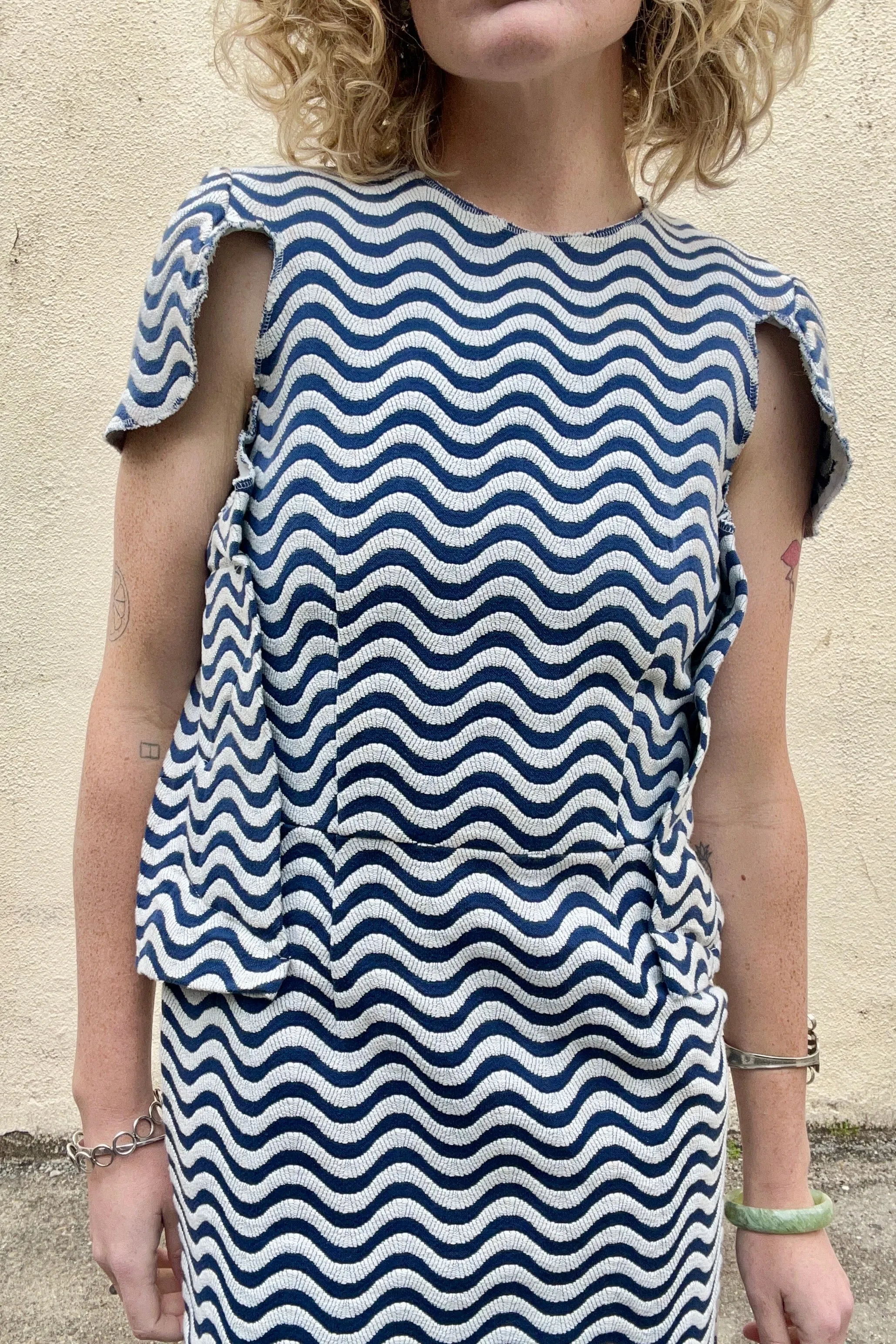 Comme des Garcons Navy Wavy Stripe Dress