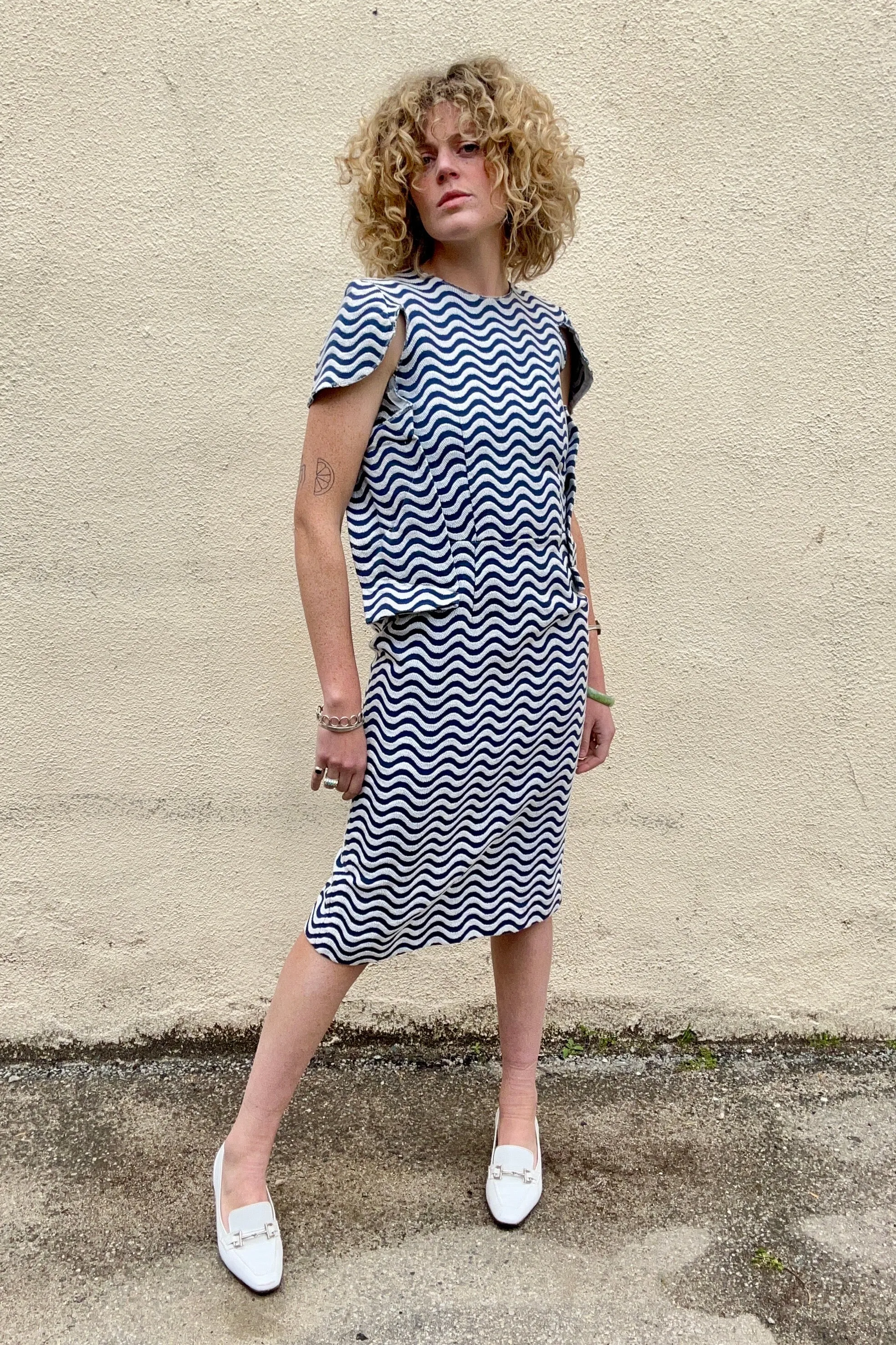 Comme des Garcons Navy Wavy Stripe Dress