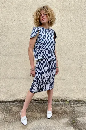 Comme des Garcons Navy Wavy Stripe Dress