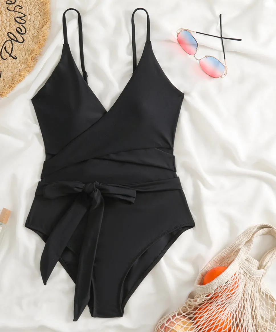 Cross Waist Tie Sexy Deep V Swimsuit