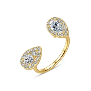 Crystal & Cubic Zirconia 18K Gold-Plated Drop Open Ring