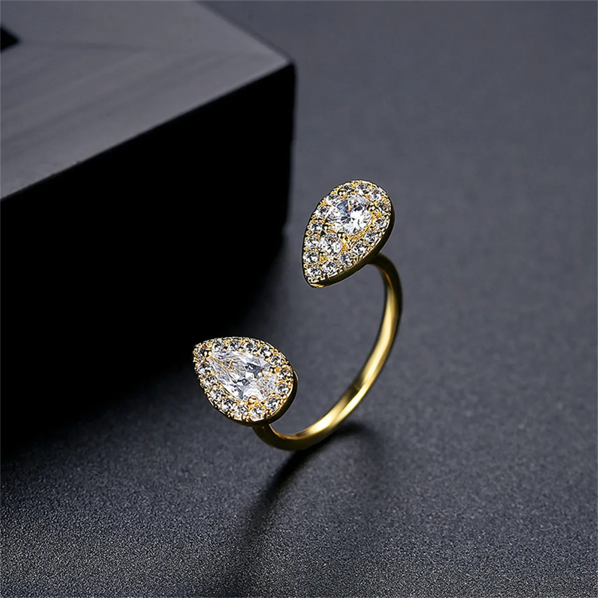 Crystal & Cubic Zirconia 18K Gold-Plated Drop Open Ring