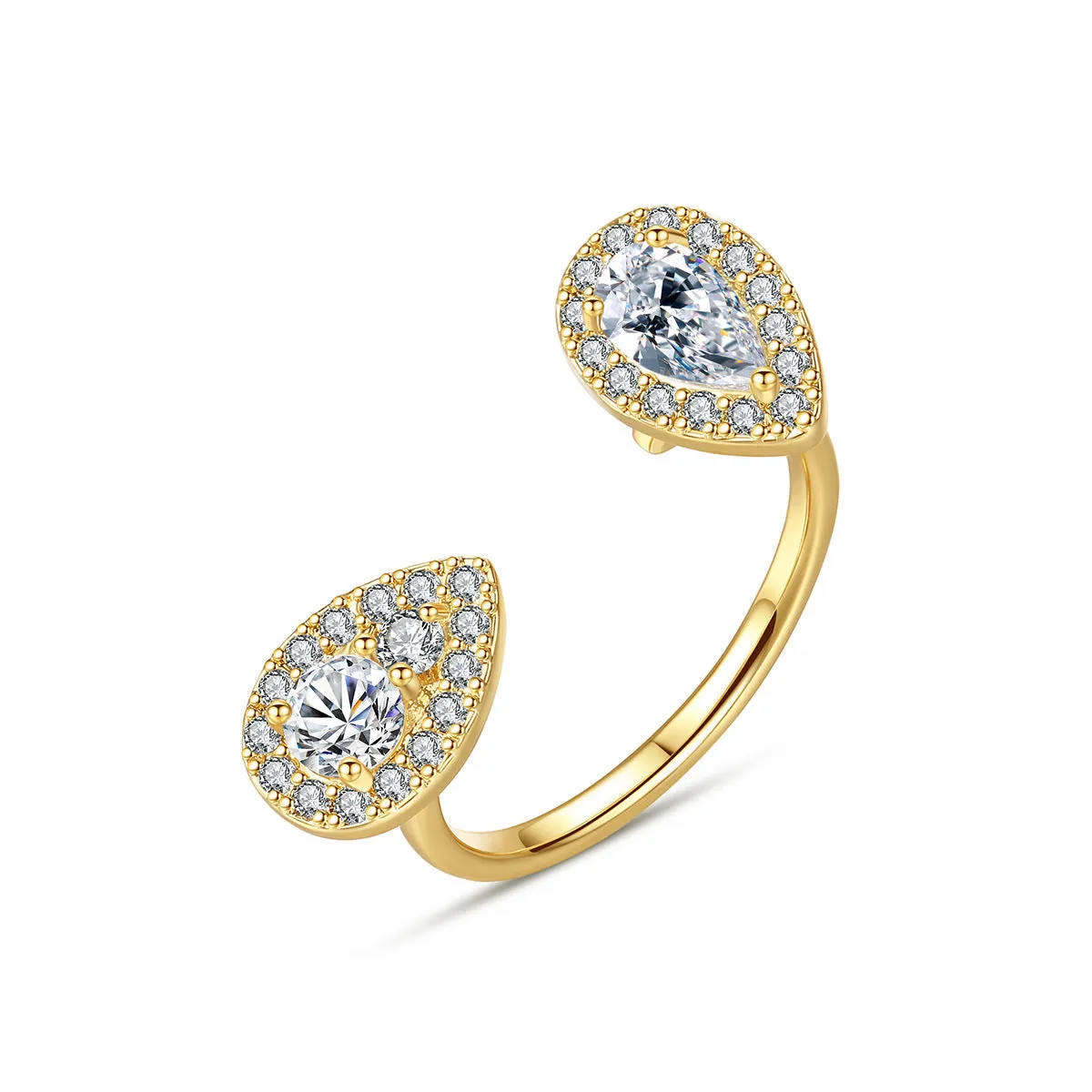 Crystal & Cubic Zirconia 18K Gold-Plated Drop Open Ring