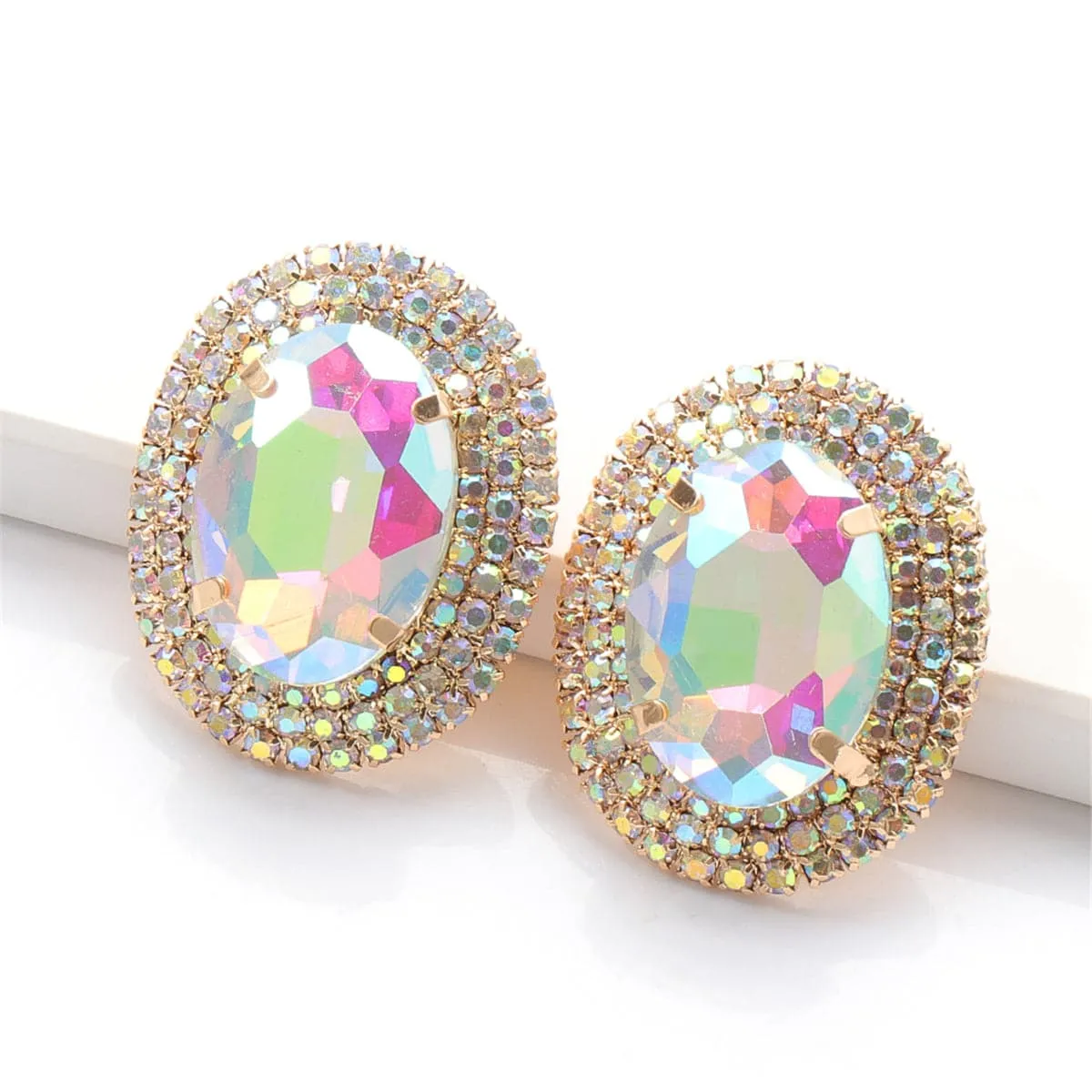 Crystal & Cubic Zirconia 18K Gold-Plated Oval Stud Earrings