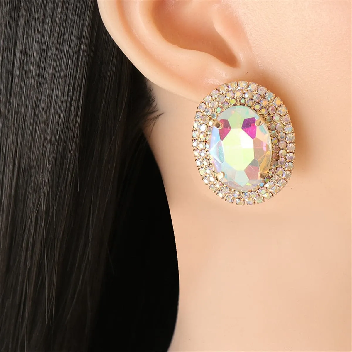 Crystal & Cubic Zirconia 18K Gold-Plated Oval Stud Earrings