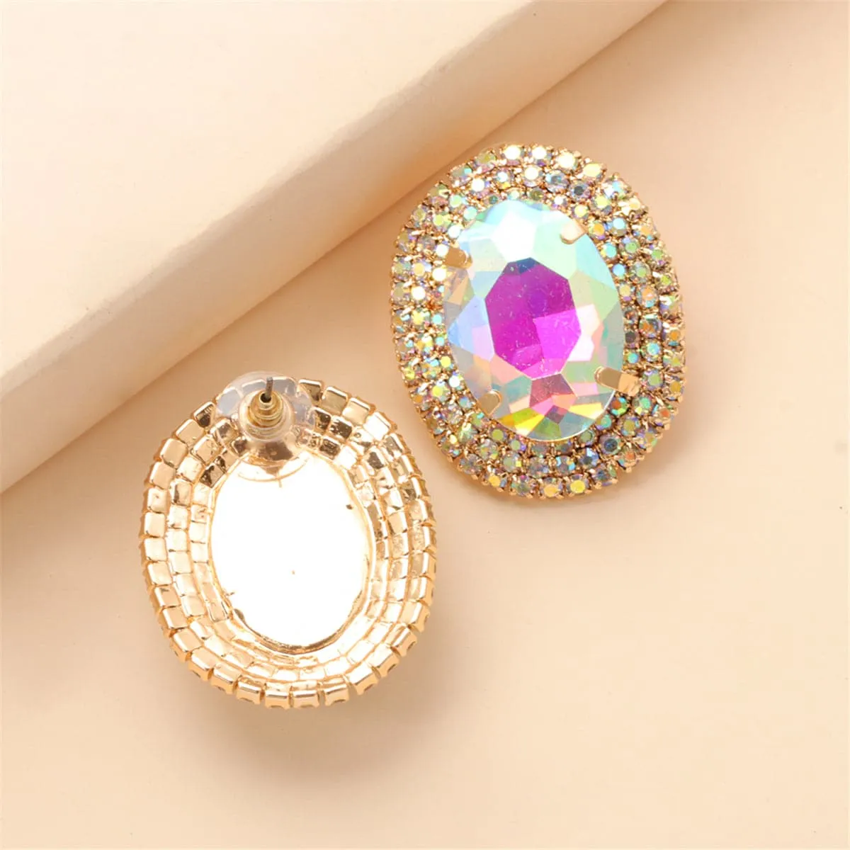 Crystal & Cubic Zirconia 18K Gold-Plated Oval Stud Earrings