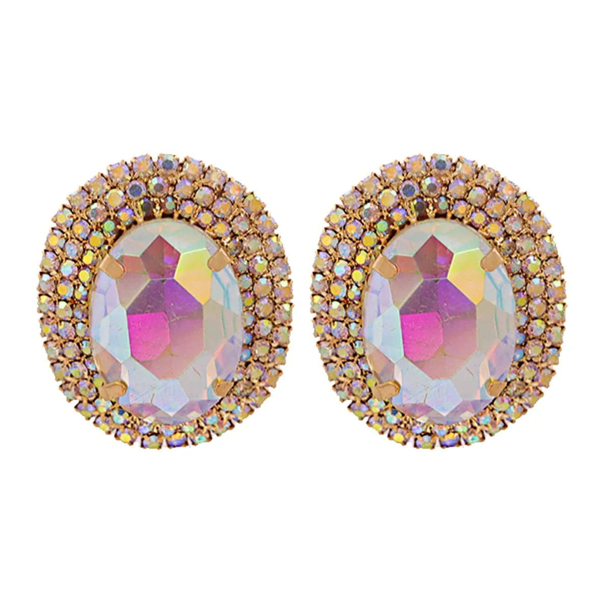 Crystal & Cubic Zirconia 18K Gold-Plated Oval Stud Earrings