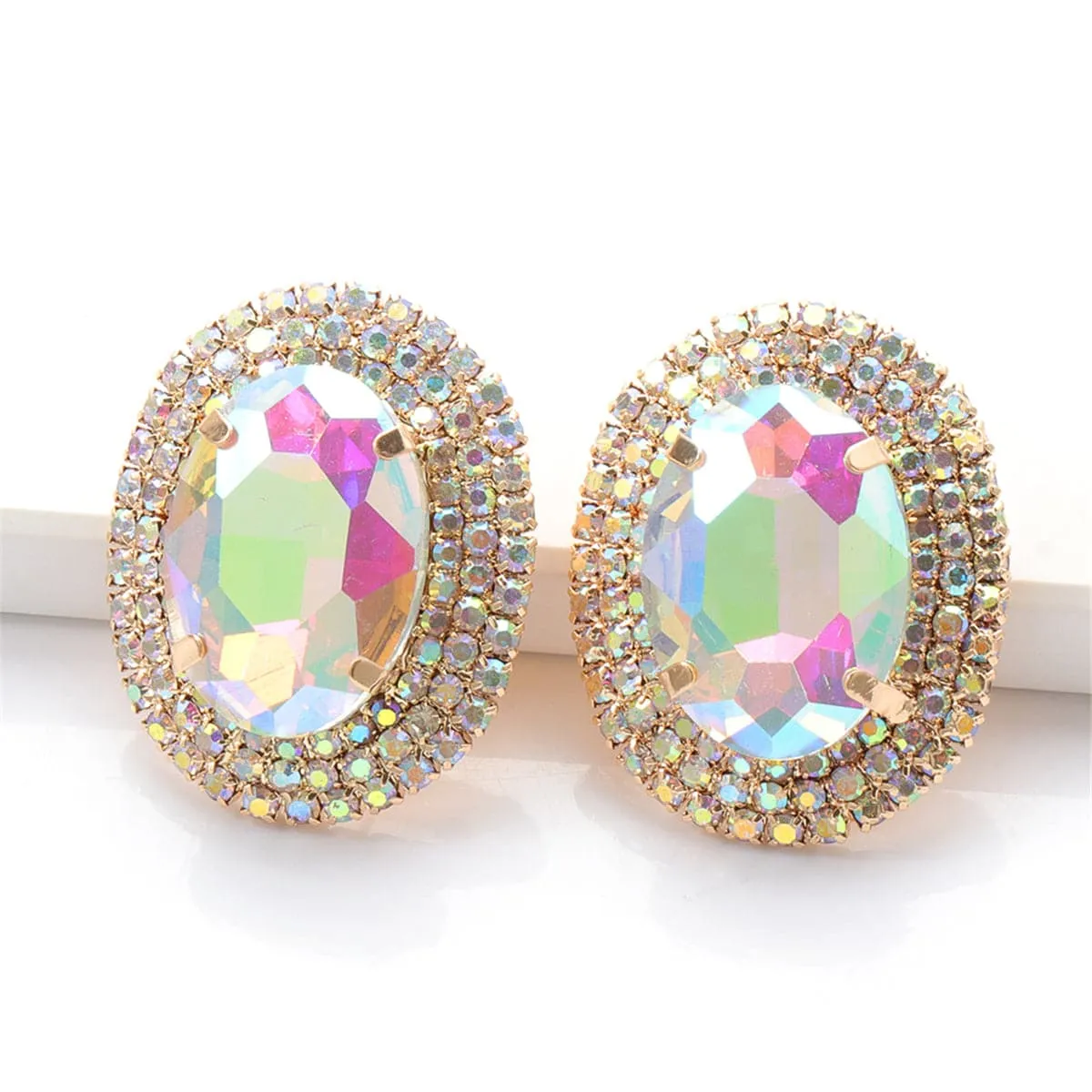 Crystal & Cubic Zirconia 18K Gold-Plated Oval Stud Earrings