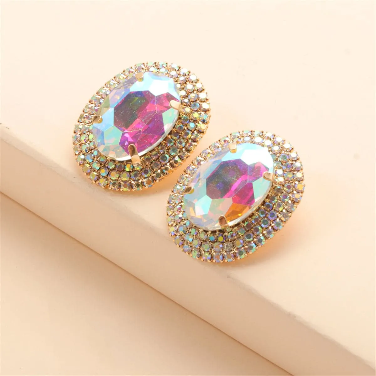 Crystal & Cubic Zirconia 18K Gold-Plated Oval Stud Earrings