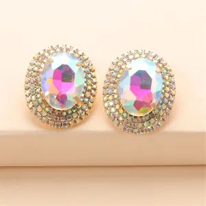 Crystal & Cubic Zirconia 18K Gold-Plated Oval Stud Earrings