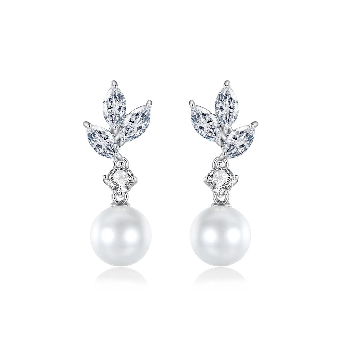 Crystal & Cubic Zirconia Pearl Botanical Drop Earrings