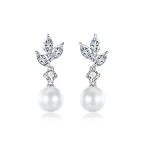 Crystal & Cubic Zirconia Pearl Botanical Drop Earrings