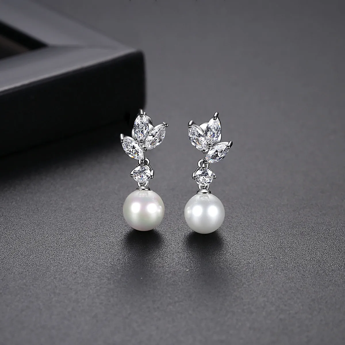 Crystal & Cubic Zirconia Pearl Botanical Drop Earrings