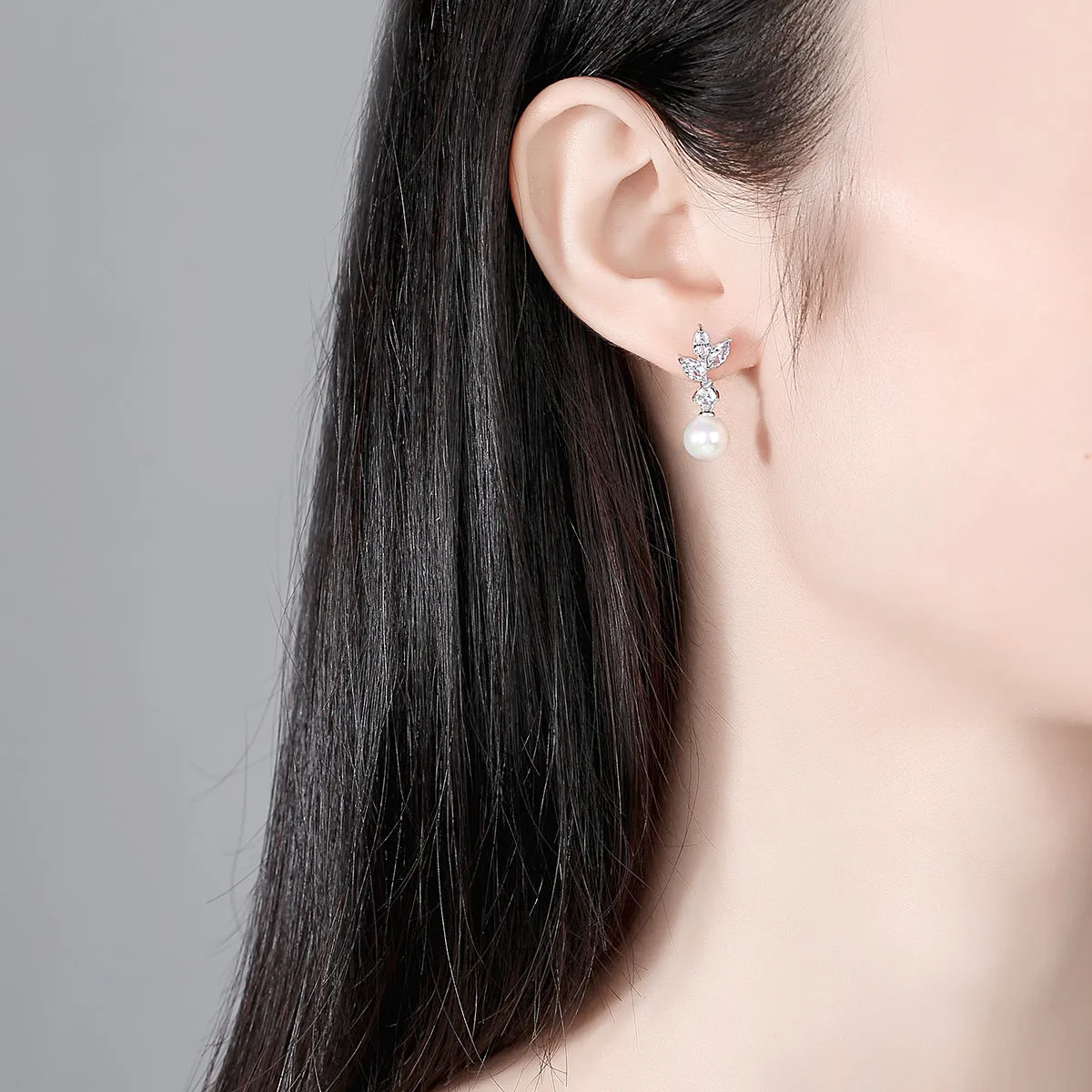 Crystal & Cubic Zirconia Pearl Botanical Drop Earrings