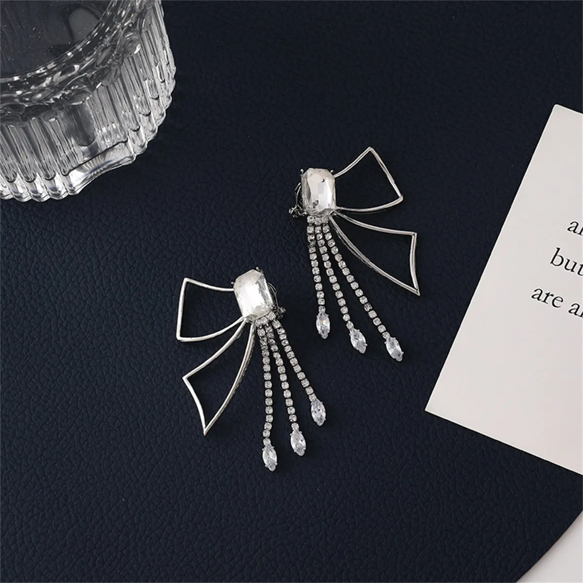 Crystal & Cubic Zirconia Tassel Abstract Butterfly Drop Earrings