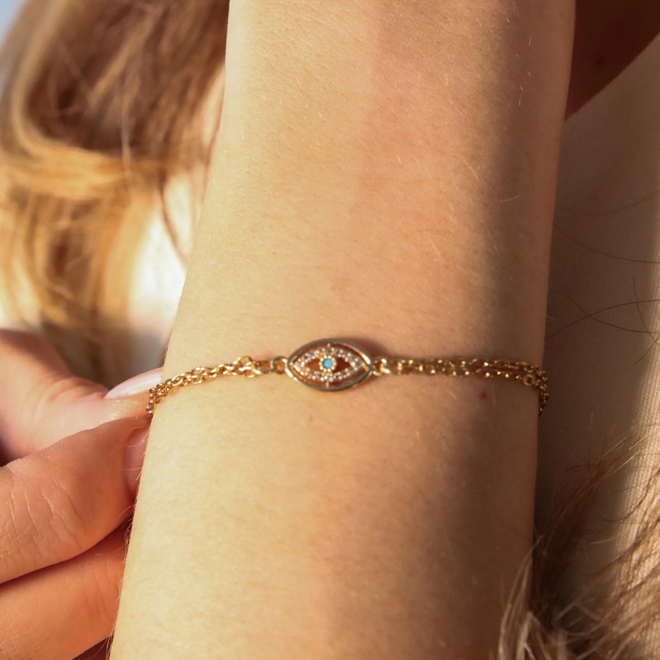 Crystal Evil Eye Bracelet, Gold