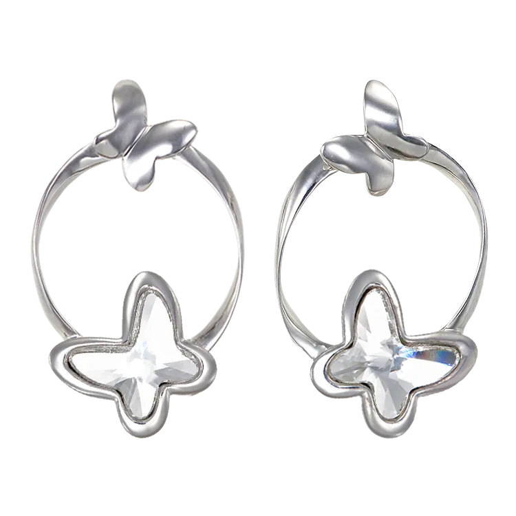 Crystal Hoop Butterfly Earrings