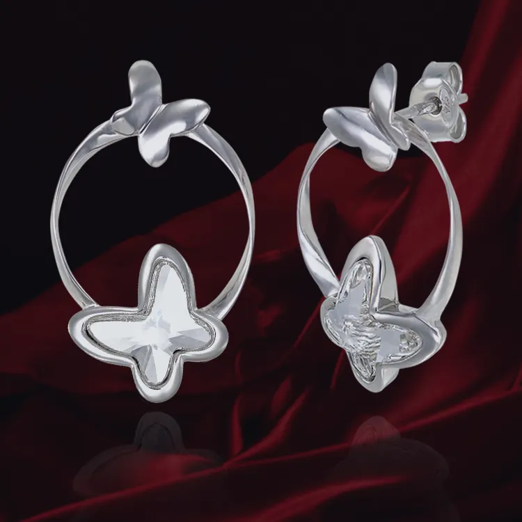 Crystal Hoop Butterfly Earrings