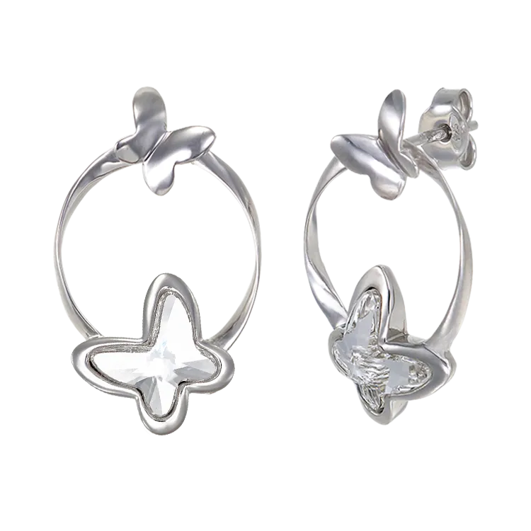 Crystal Hoop Butterfly Earrings