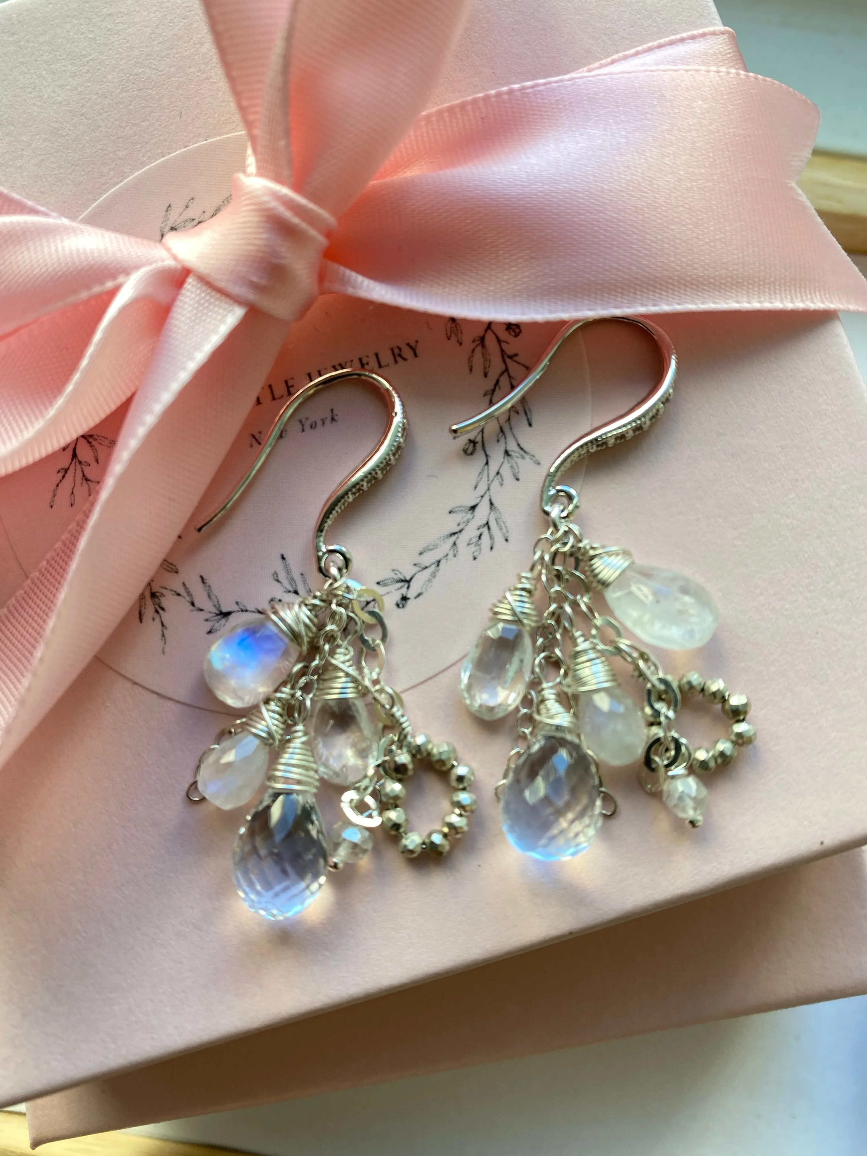 Crystal Quartz Dangle Earrings Sterling Silver Moonstone