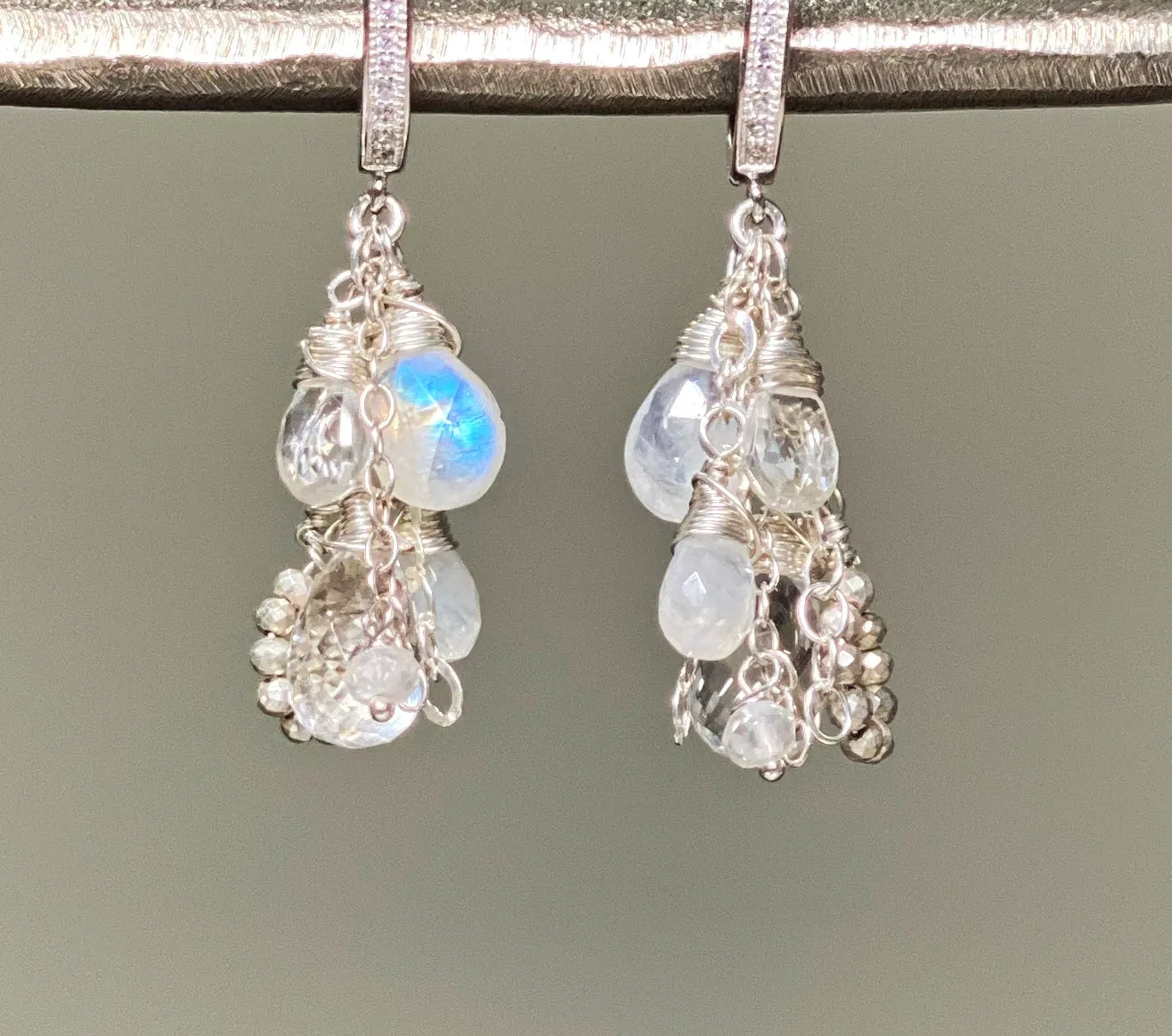 Crystal Quartz Dangle Earrings Sterling Silver Moonstone