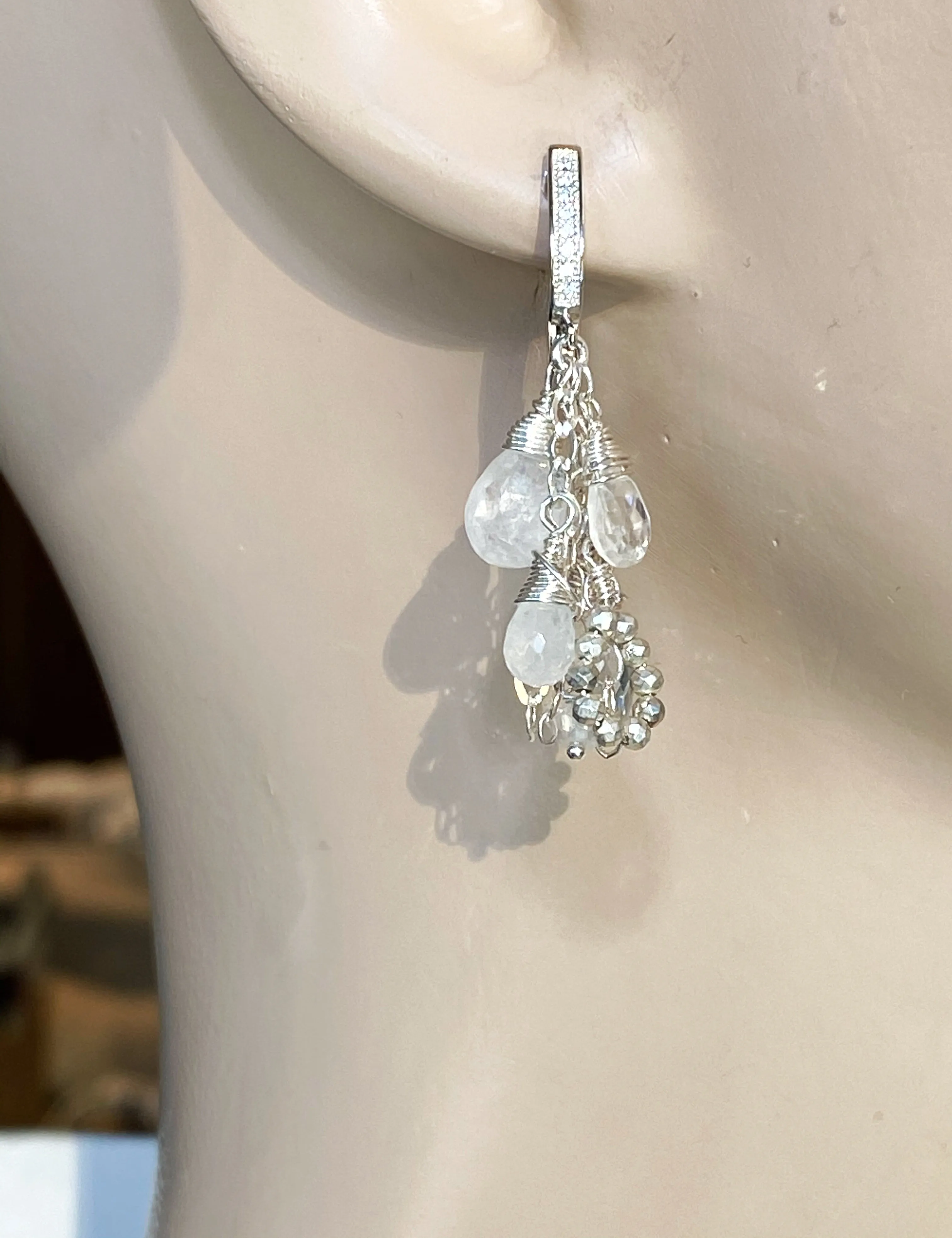 Crystal Quartz Dangle Earrings Sterling Silver Moonstone
