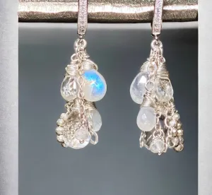 Crystal Quartz Dangle Earrings Sterling Silver Moonstone