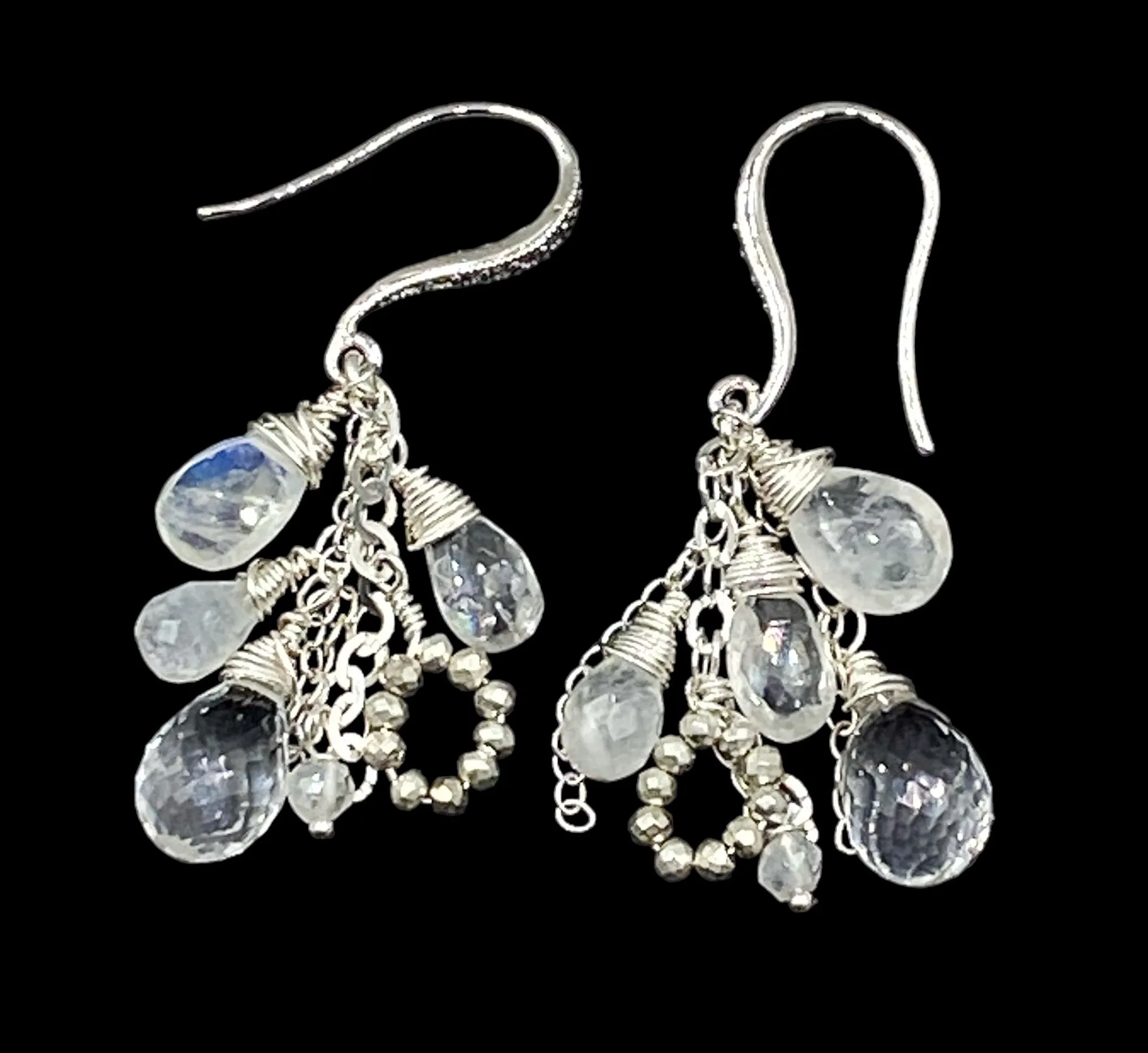 Crystal Quartz Dangle Earrings Sterling Silver Moonstone