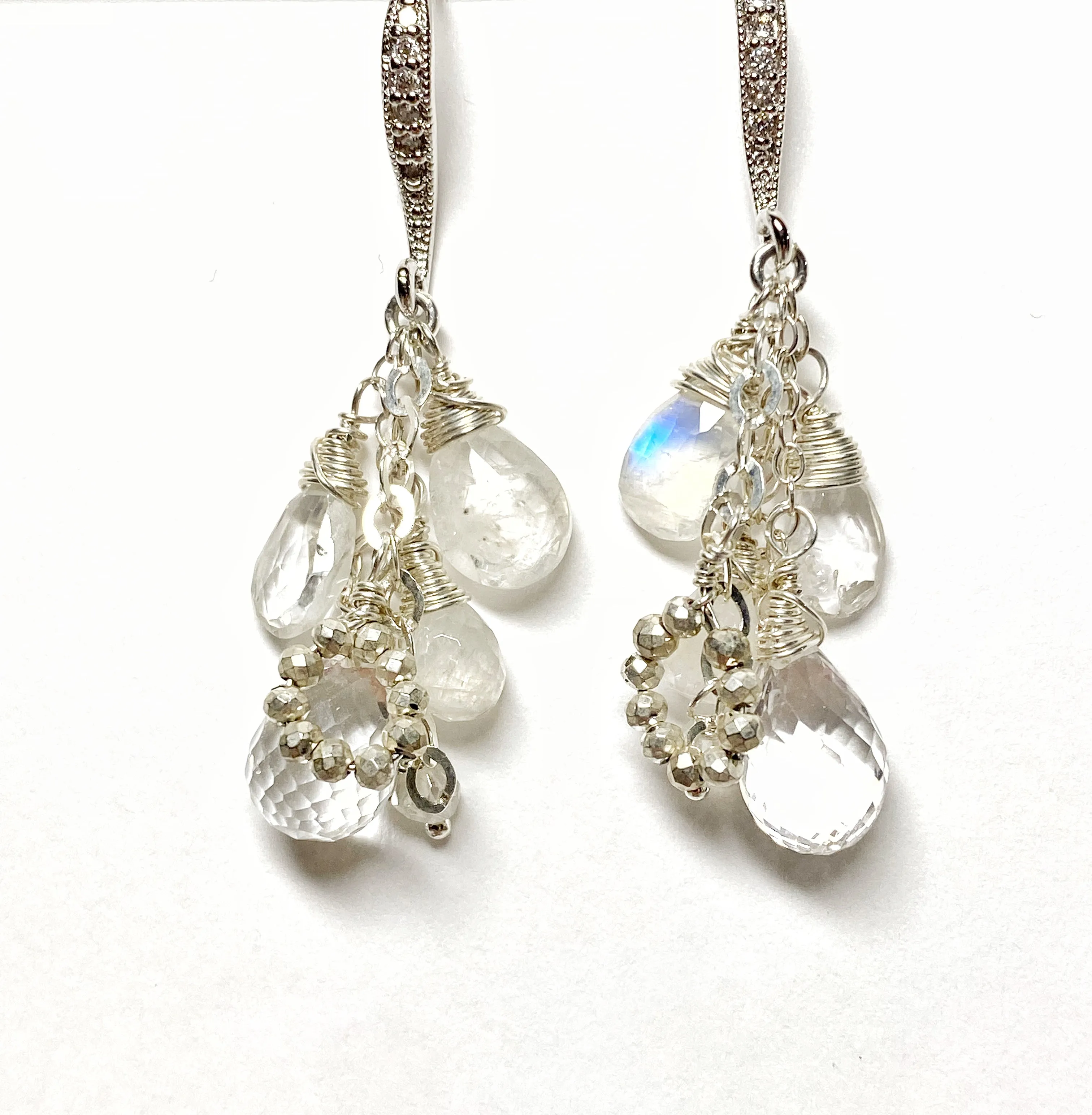 Crystal Quartz Dangle Earrings Sterling Silver Moonstone