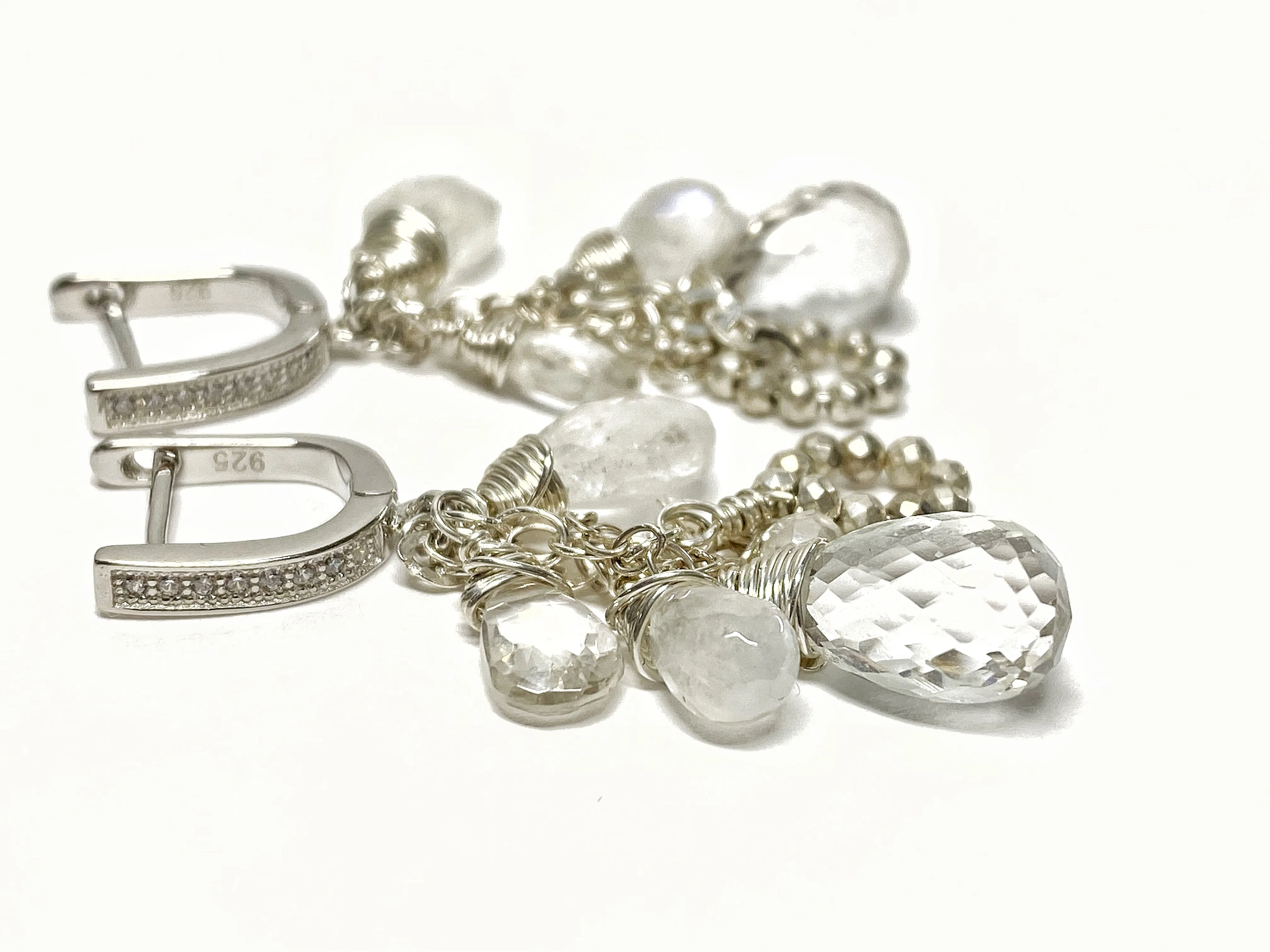 Crystal Quartz Dangle Earrings Sterling Silver Moonstone