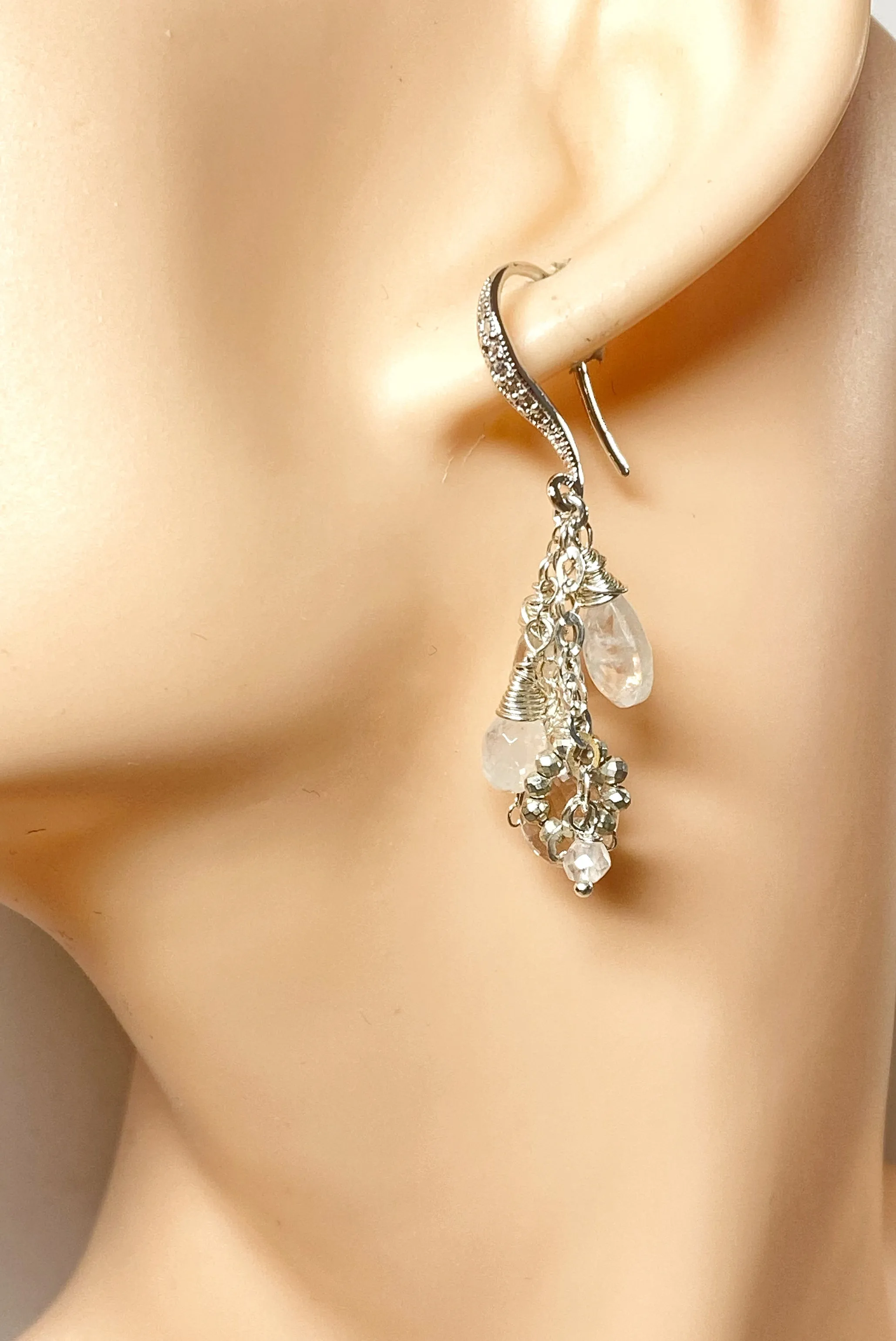Crystal Quartz Dangle Earrings Sterling Silver Moonstone