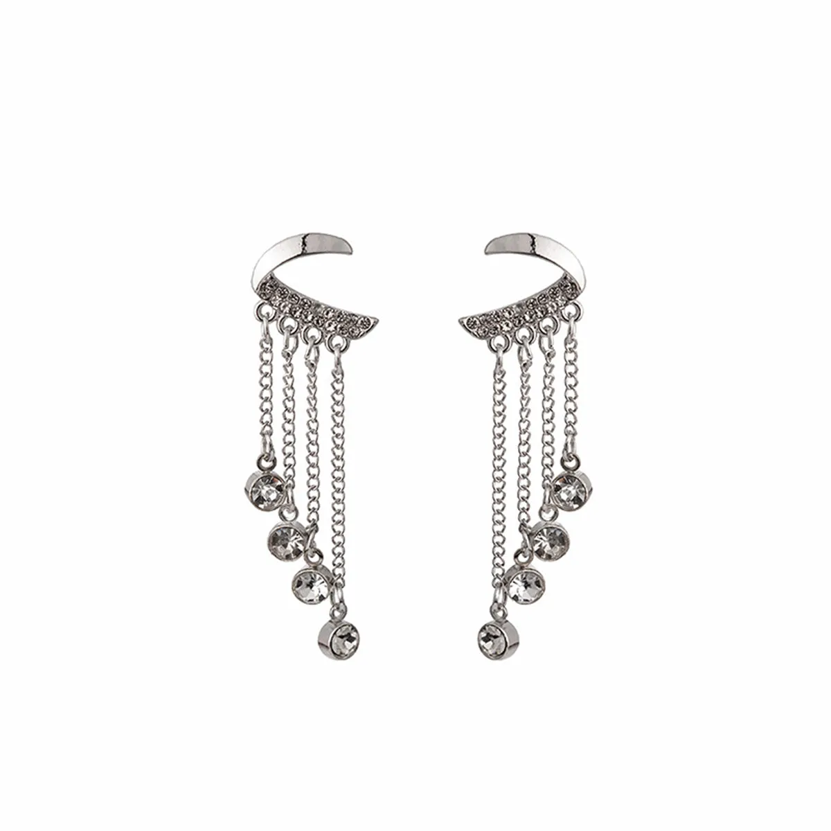 Cubic Zirconia & Silver-Plated Tassel Drop Earrings