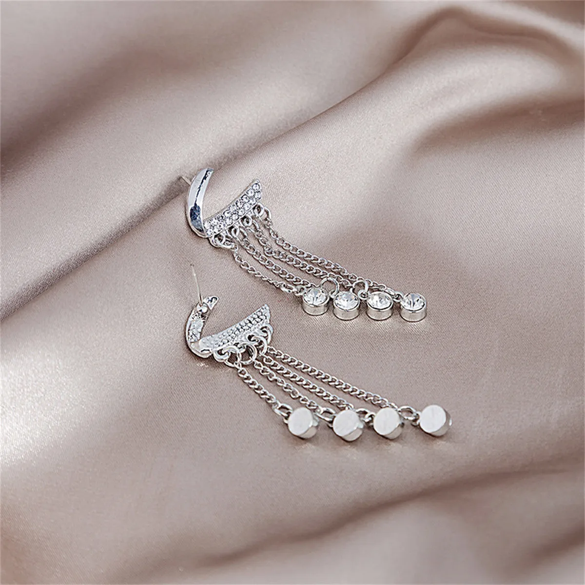 Cubic Zirconia & Silver-Plated Tassel Drop Earrings