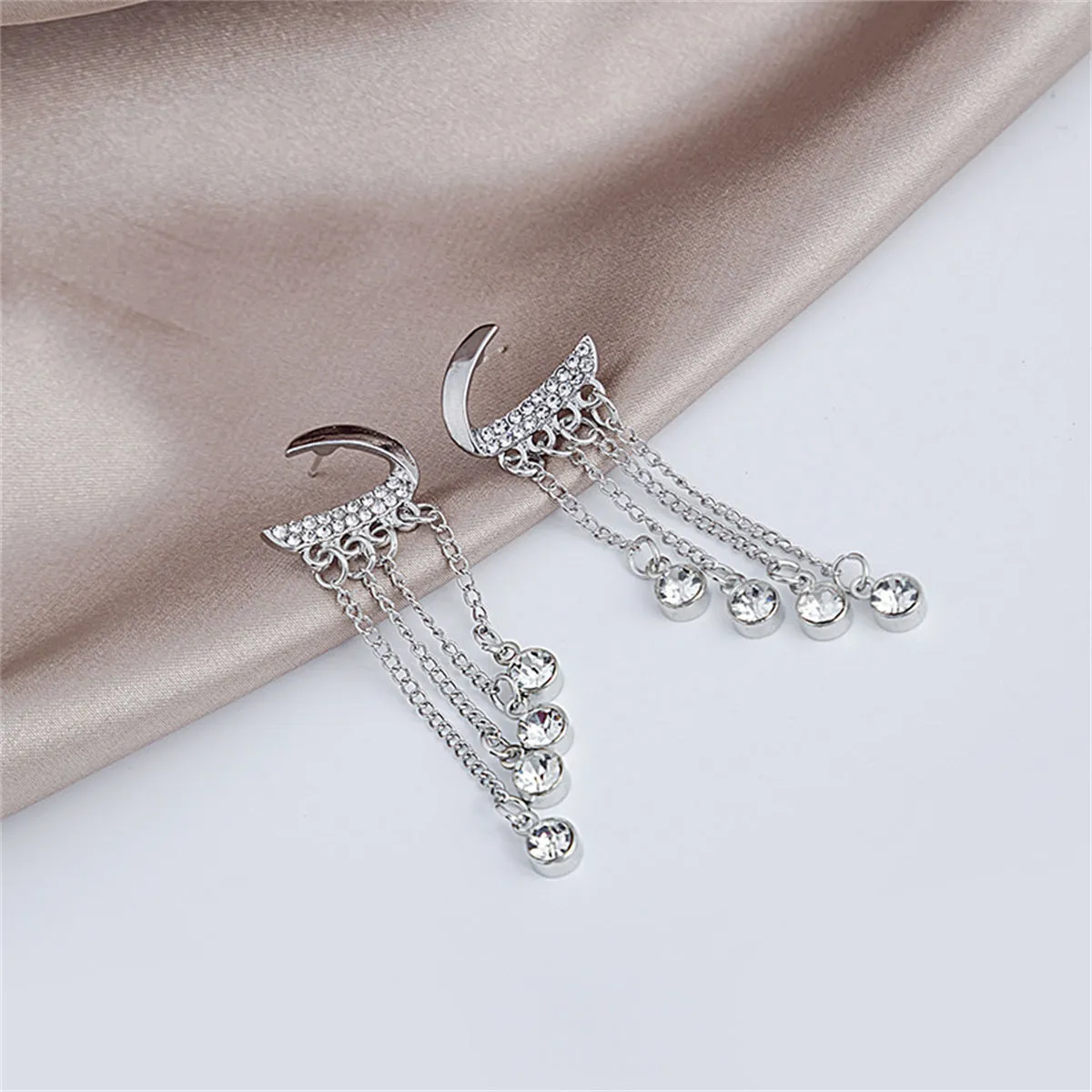 Cubic Zirconia & Silver-Plated Tassel Drop Earrings