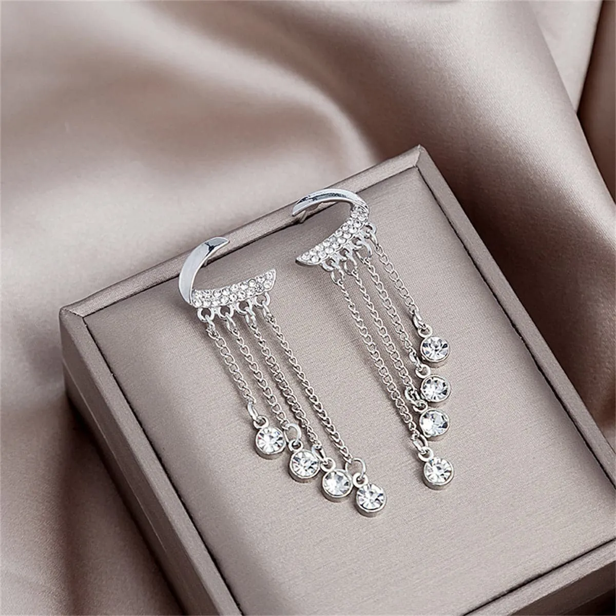 Cubic Zirconia & Silver-Plated Tassel Drop Earrings