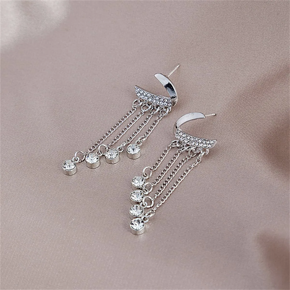 Cubic Zirconia & Silver-Plated Tassel Drop Earrings