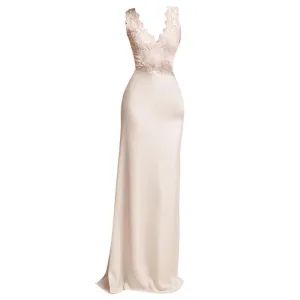 Deep V neck Lace Satin Wedding Dress
