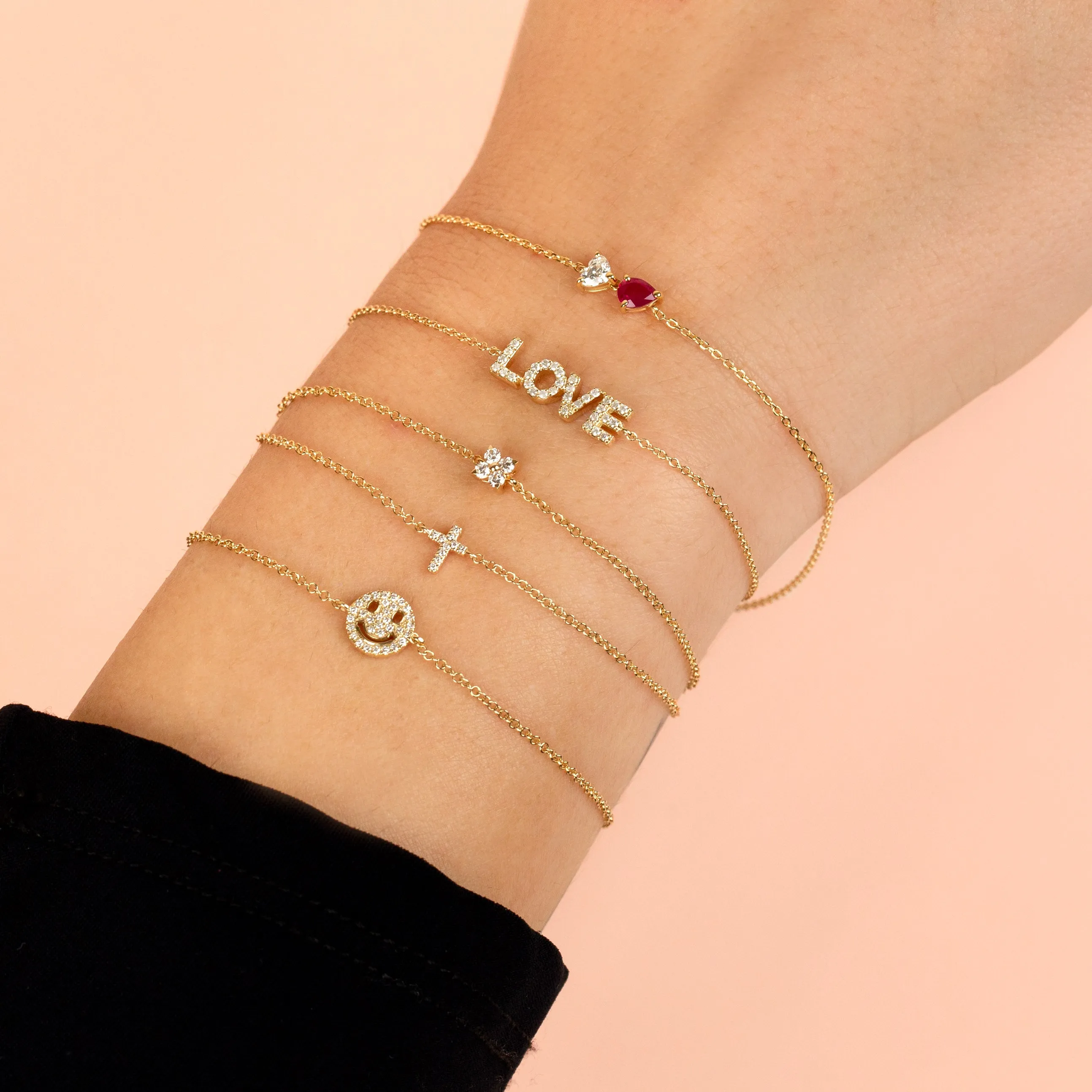 Diamond Pavé Smiley Face Bracelet 14K