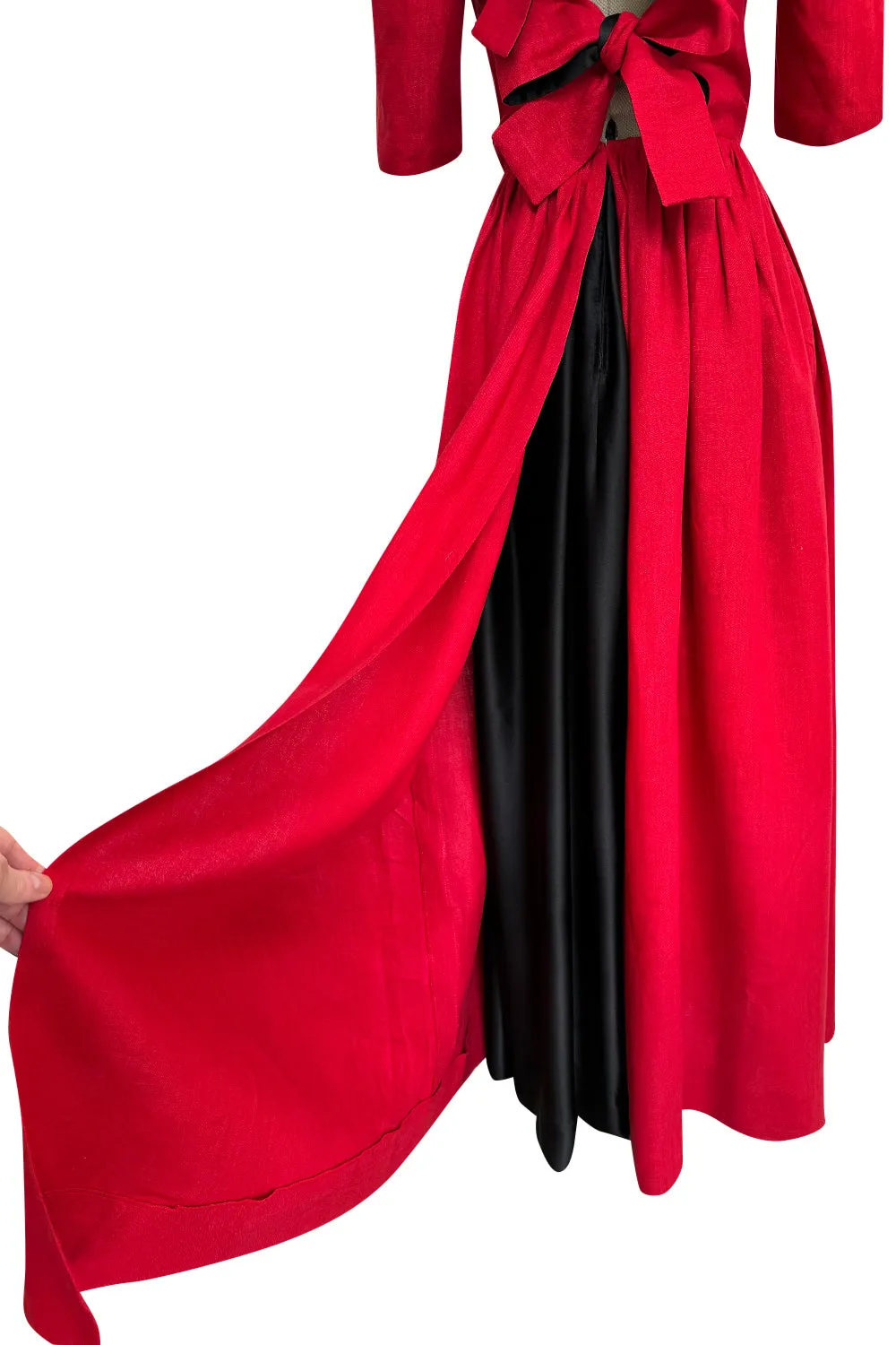 Dreamy Spring 1984 Lanvin by Jules-Francois Crahay Runway Red Linen & Black Dress w Open Bow Back