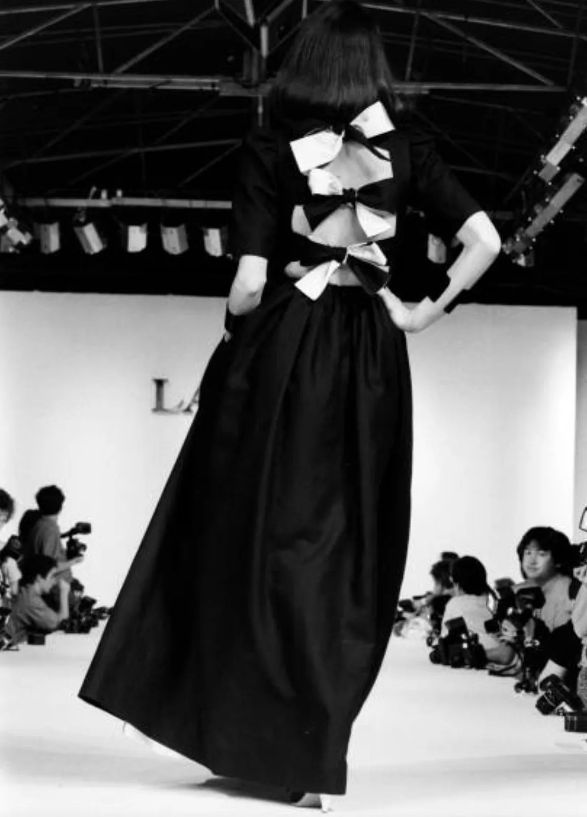 Dreamy Spring 1984 Lanvin by Jules-Francois Crahay Runway Red Linen & Black Dress w Open Bow Back