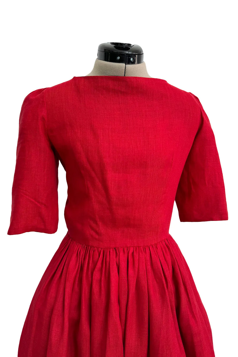 Dreamy Spring 1984 Lanvin by Jules-Francois Crahay Runway Red Linen & Black Dress w Open Bow Back