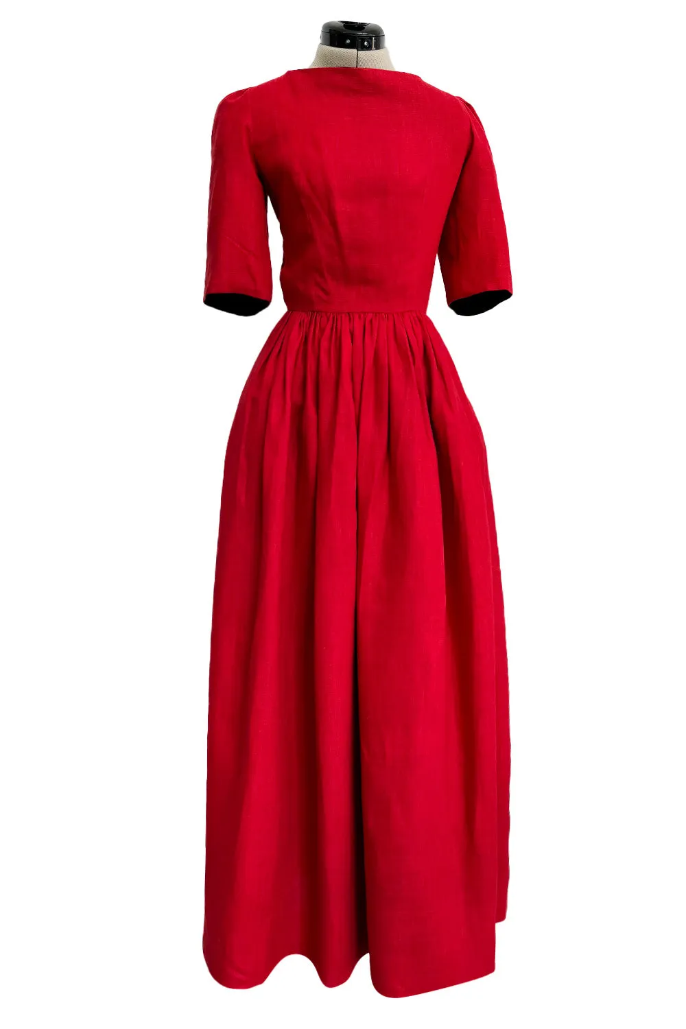 Dreamy Spring 1984 Lanvin by Jules-Francois Crahay Runway Red Linen & Black Dress w Open Bow Back