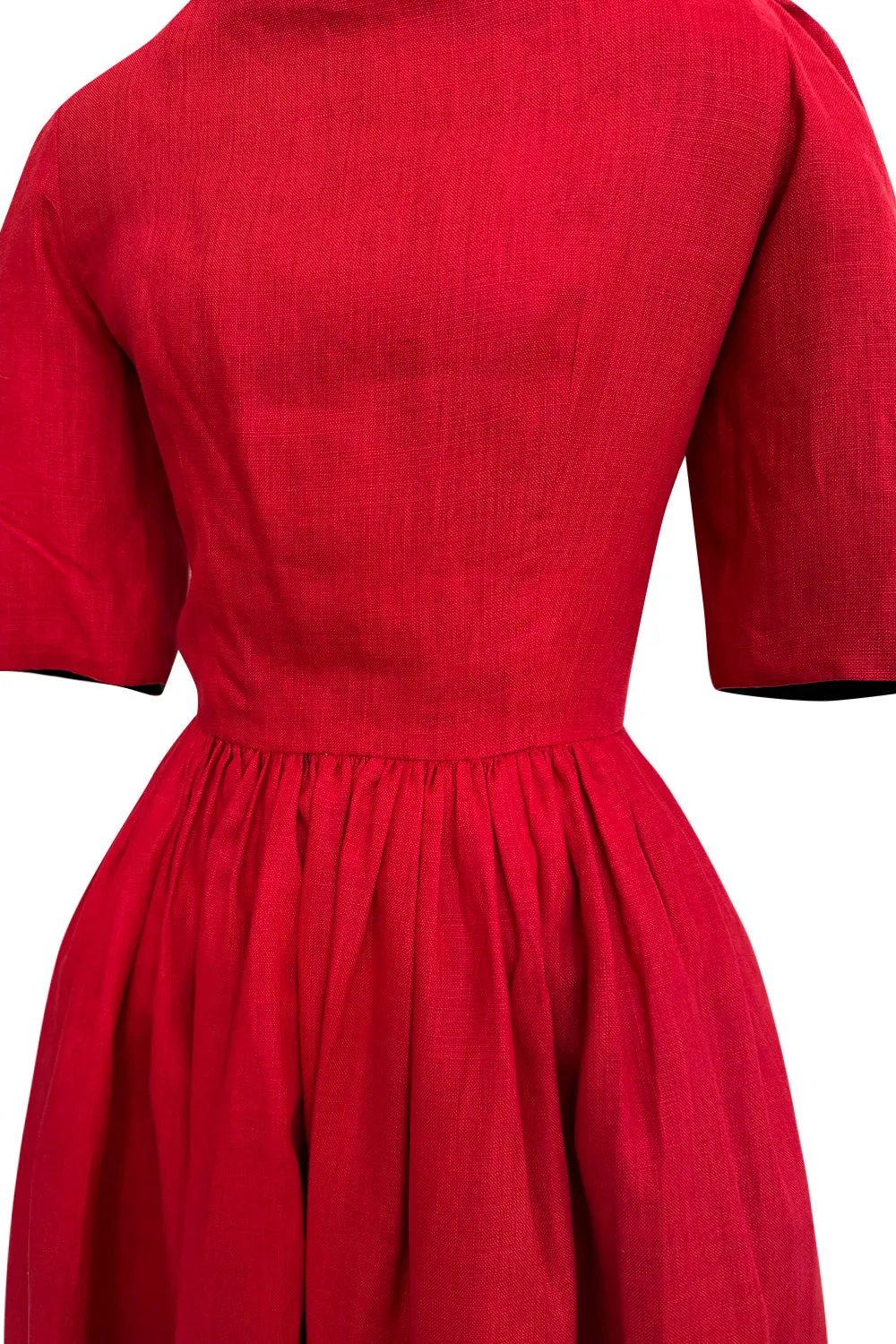 Dreamy Spring 1984 Lanvin by Jules-Francois Crahay Runway Red Linen & Black Dress w Open Bow Back