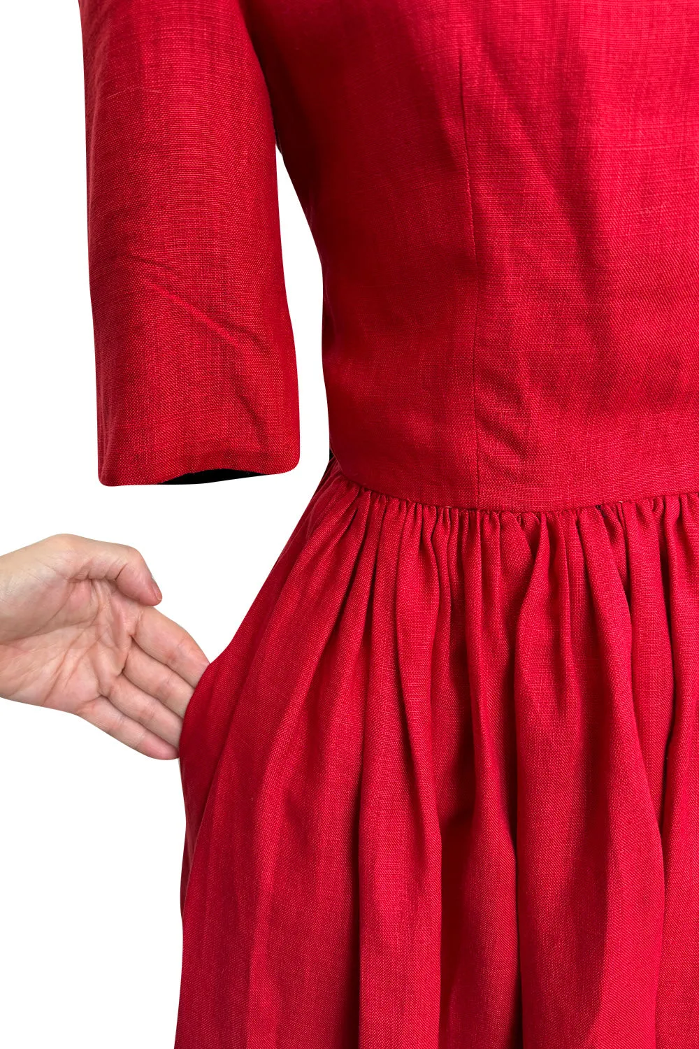 Dreamy Spring 1984 Lanvin by Jules-Francois Crahay Runway Red Linen & Black Dress w Open Bow Back