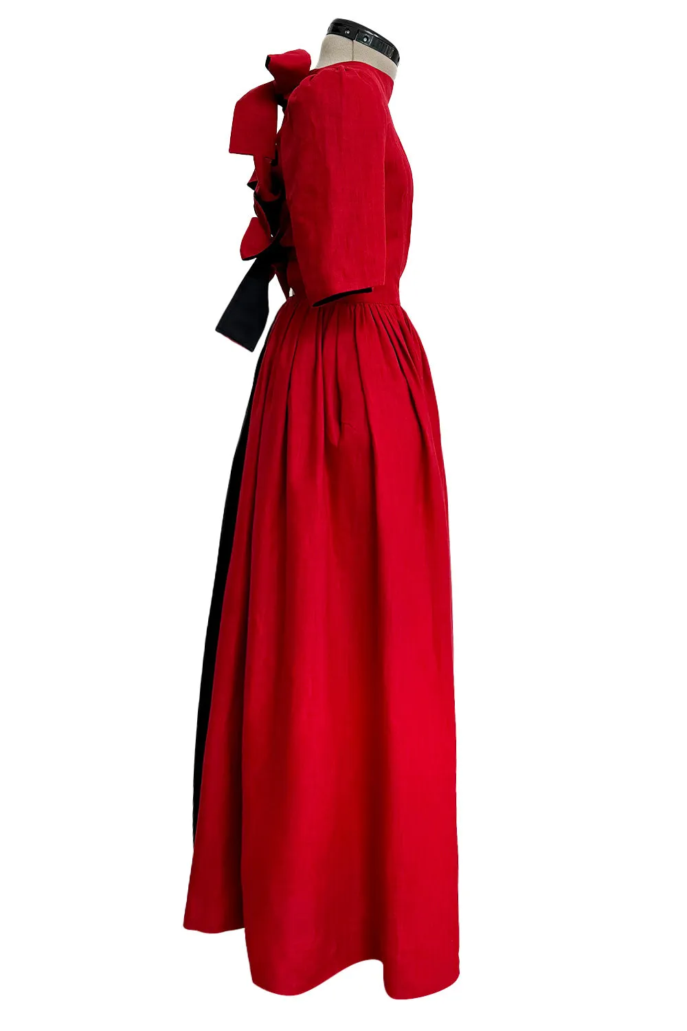 Dreamy Spring 1984 Lanvin by Jules-Francois Crahay Runway Red Linen & Black Dress w Open Bow Back