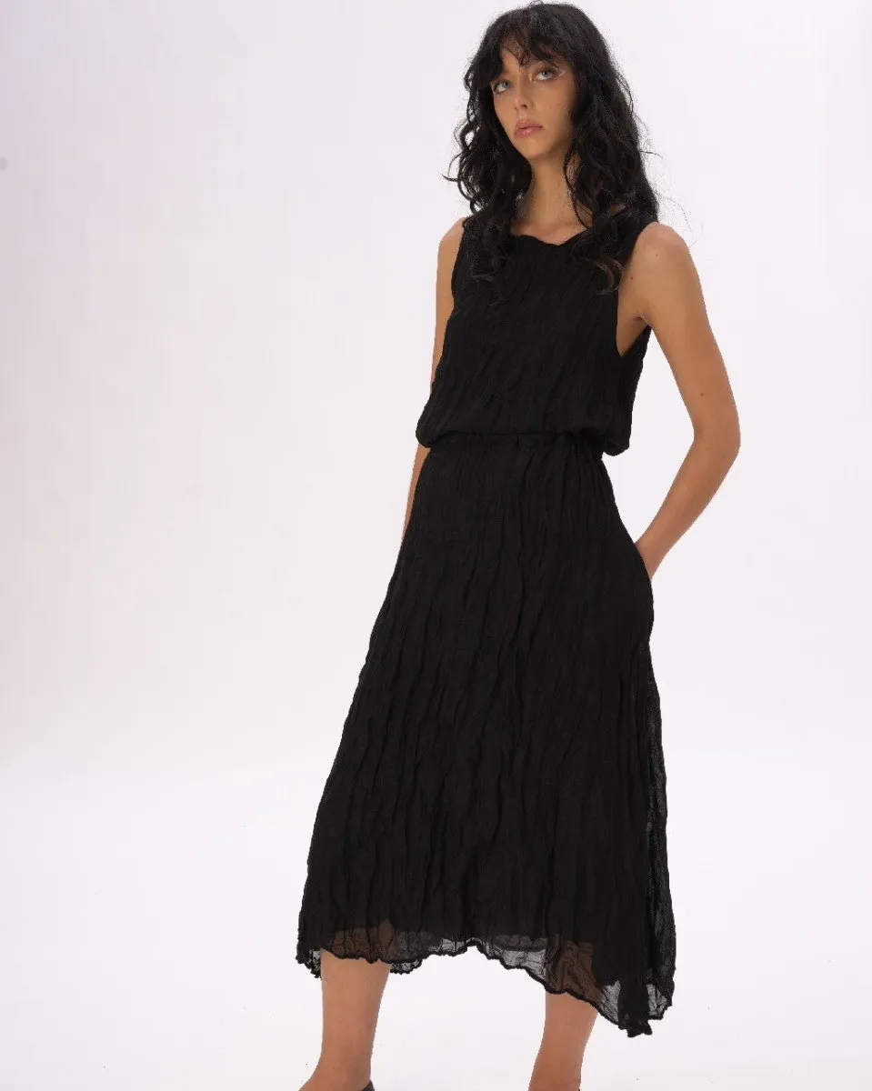 Elastic Waist Crinkled Maxi Skirt