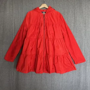 Eva Franco Maybelle Cherry Red Silver Zip Front Ruffle Tiered Jacket Size XL