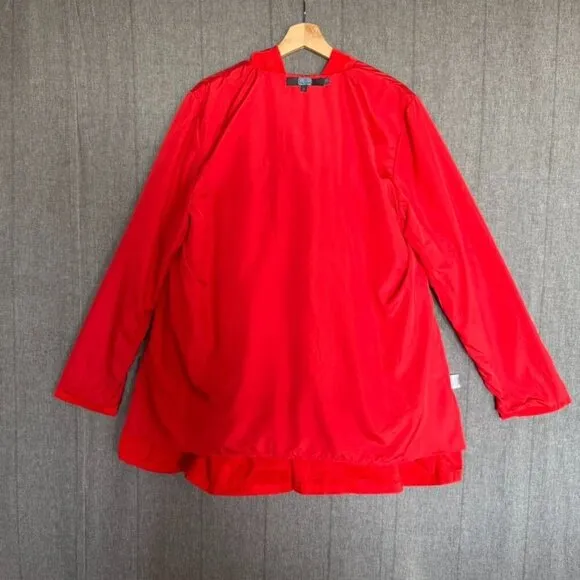 Eva Franco Maybelle Cherry Red Silver Zip Front Ruffle Tiered Jacket Size XL