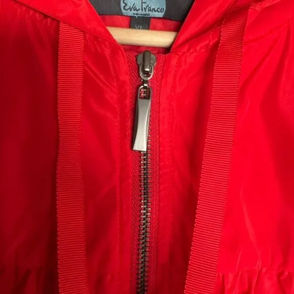 Eva Franco Maybelle Cherry Red Silver Zip Front Ruffle Tiered Jacket Size XL